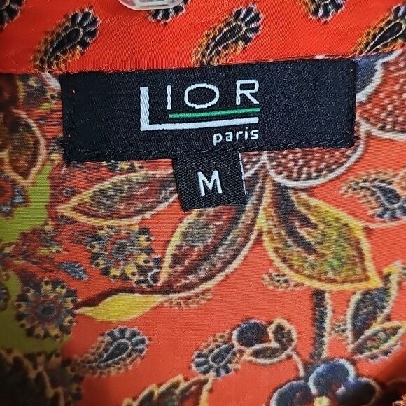 Lior Paris Red Orange Floral Patterned Button Front‎ Long Sleeve Top Medium - Picture 6 of 9